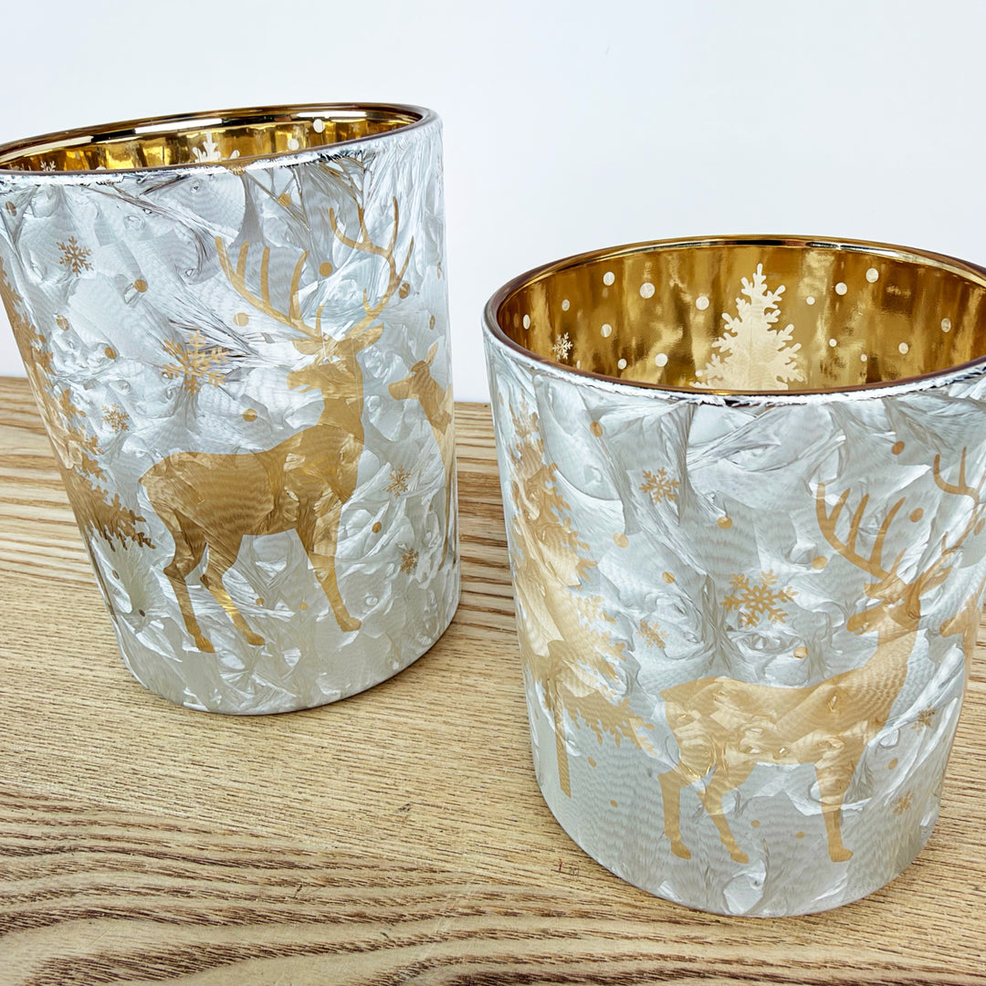 Golden Deer Glass Candle Holders, Set of 2