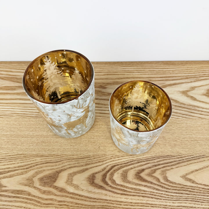 Golden Deer Glass Candle Holders, Set of 2