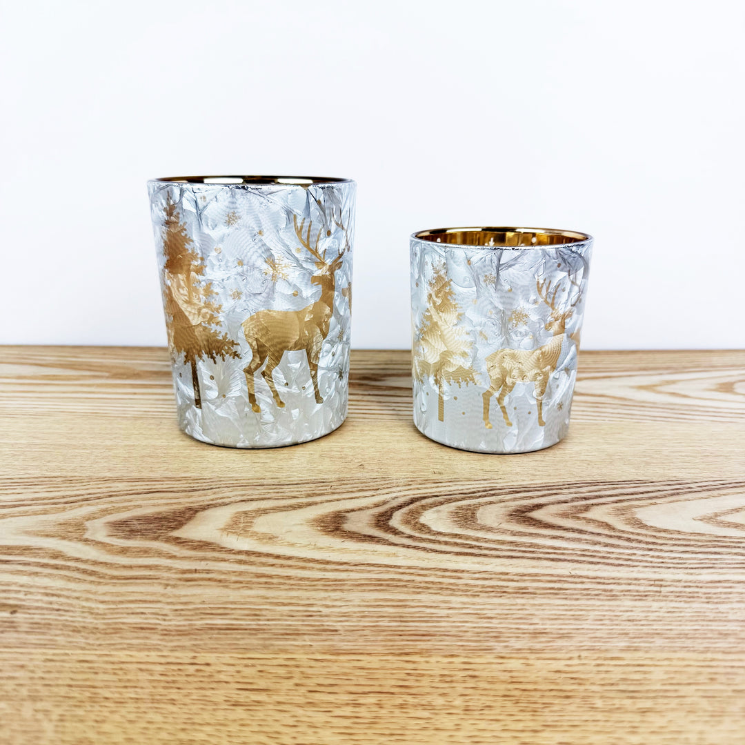 Golden Deer Glass Candle Holders, Set of 2
