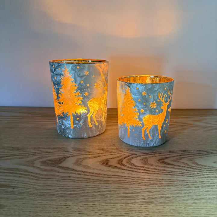 Golden Deer Glass Candle Holders, Set of 2