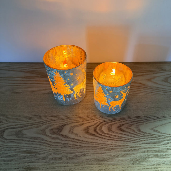 Golden Deer Glass Candle Holders, Set of 2