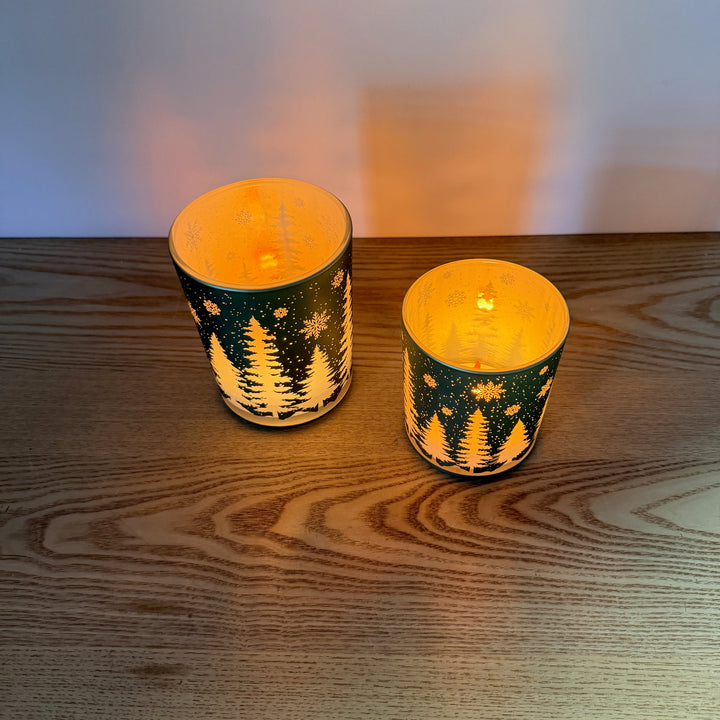 Green Forest Glass Candle Holders, Set of 2