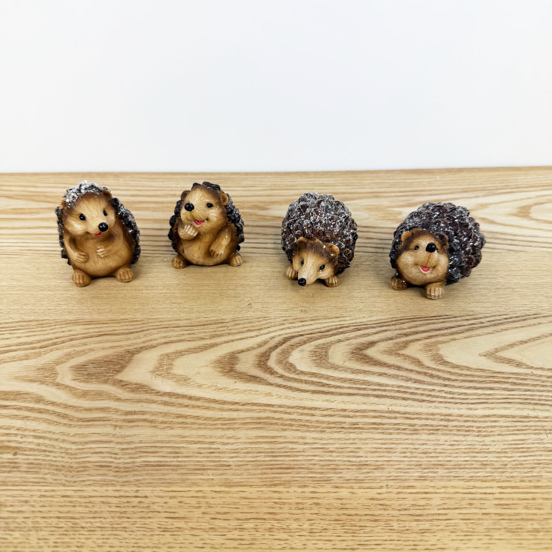 Hedgehog With Glitter Figurine, Set of 4