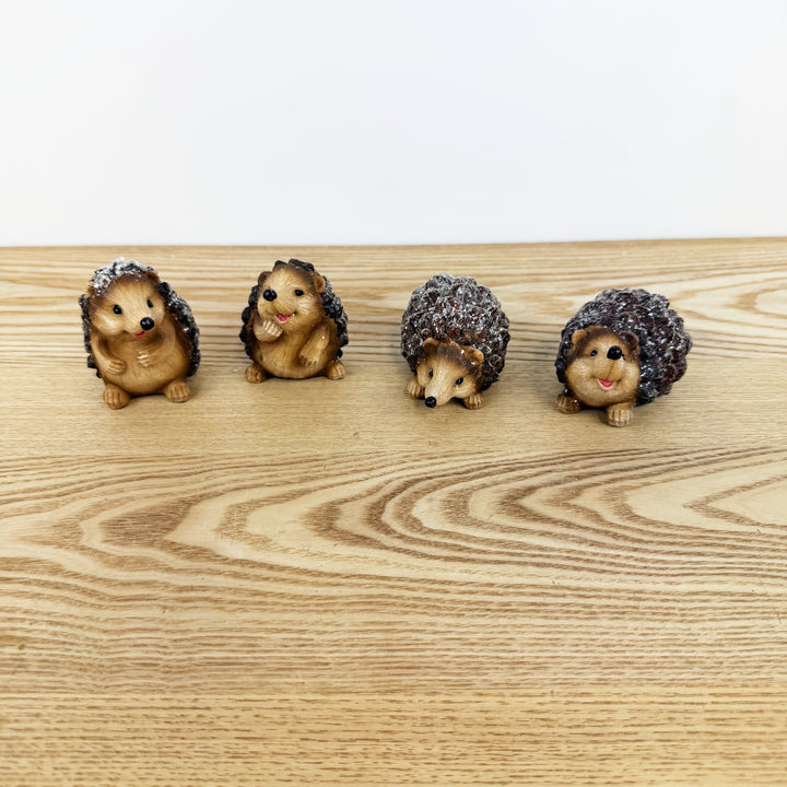 Hedgehog With Glitter Figurine, Set of 4