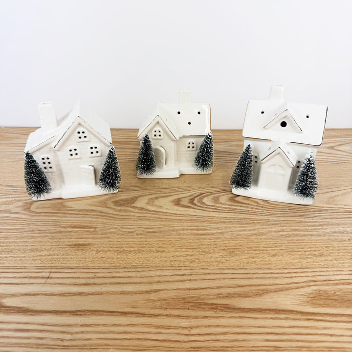 Lighted Ceramic Holiday Houses, Set of 3
