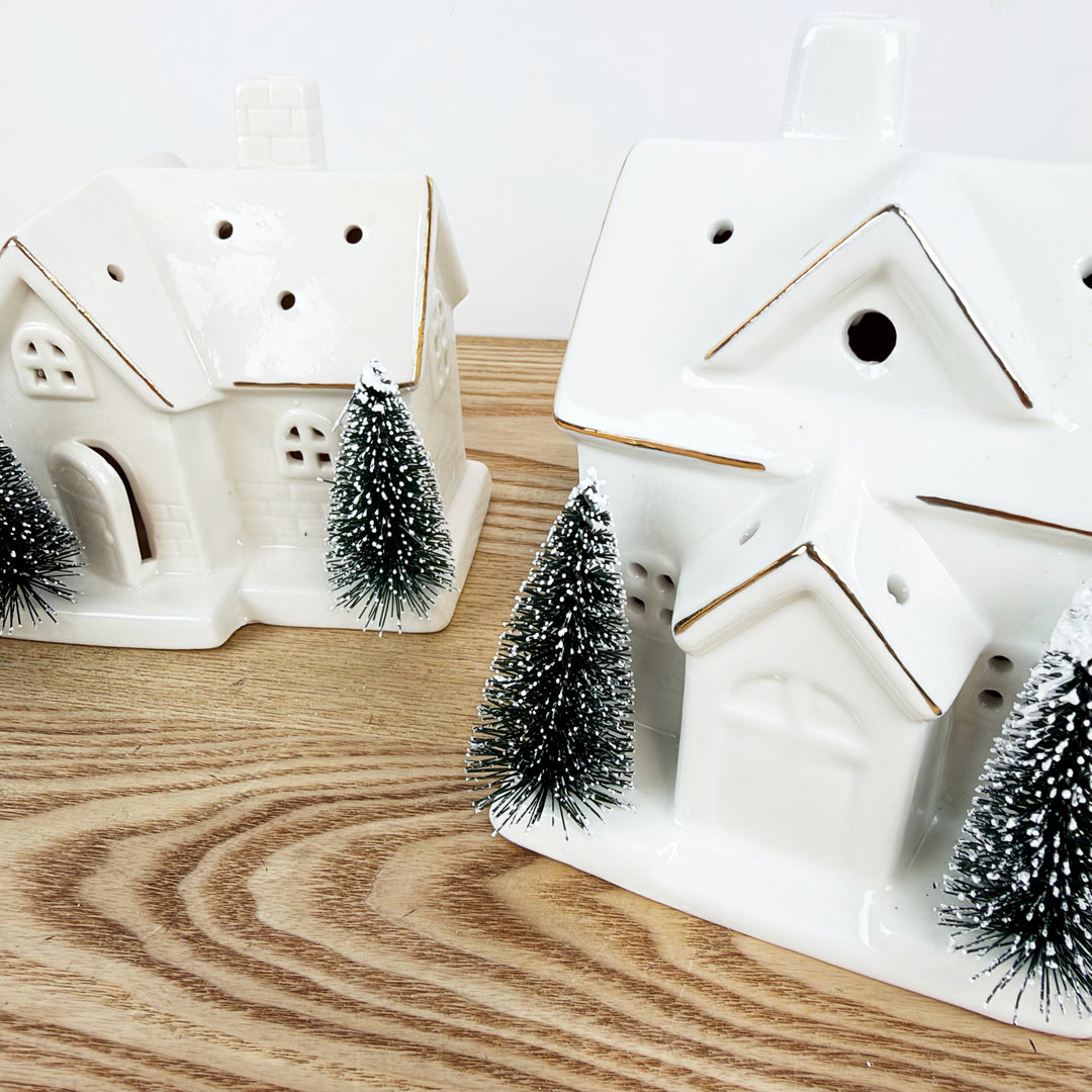 Lighted Ceramic Holiday Houses, Set of 3
