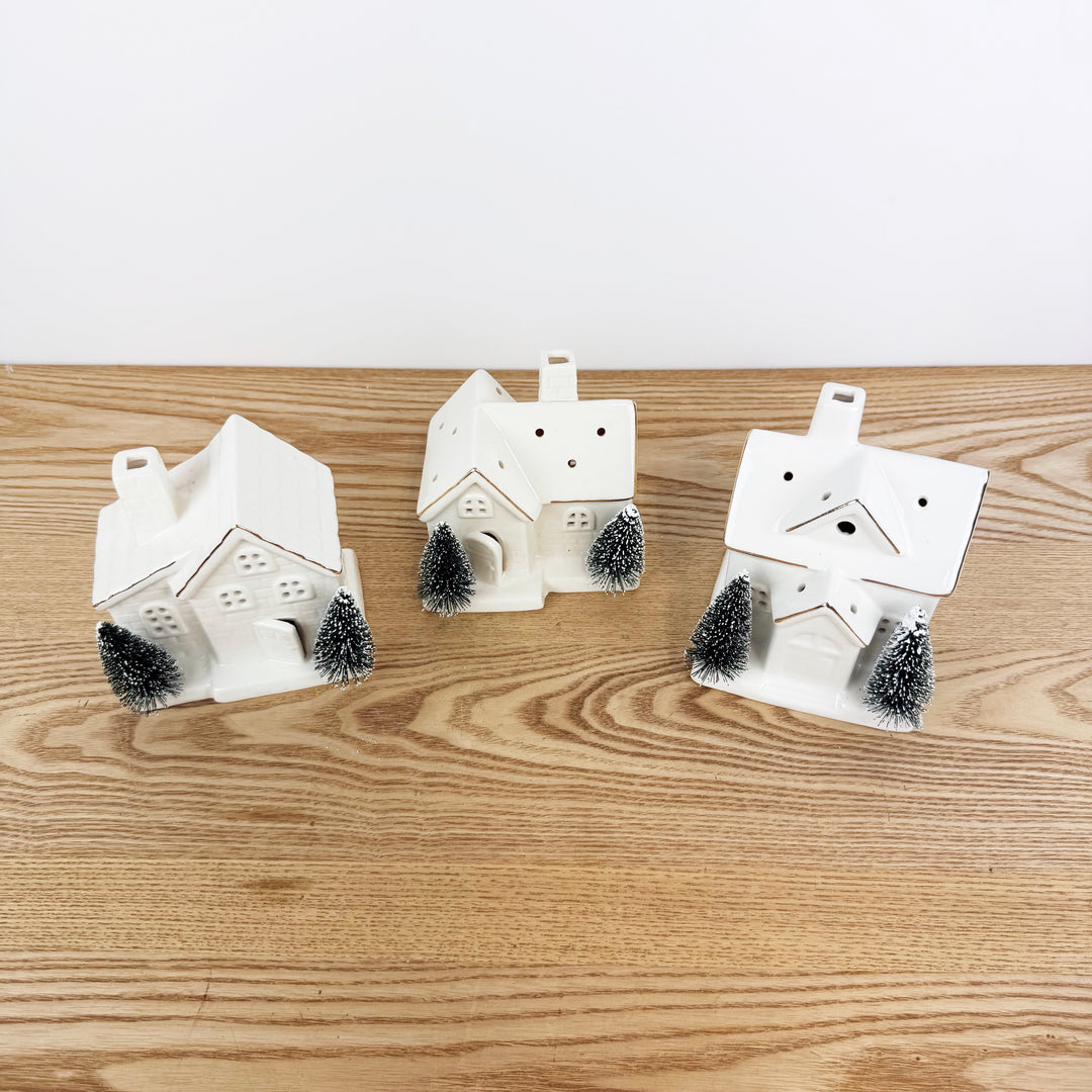 Lighted Ceramic Holiday Houses, Set of 3