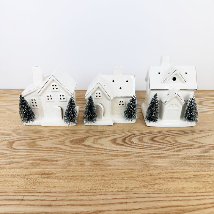 Lighted Ceramic Holiday Houses, Set of 3