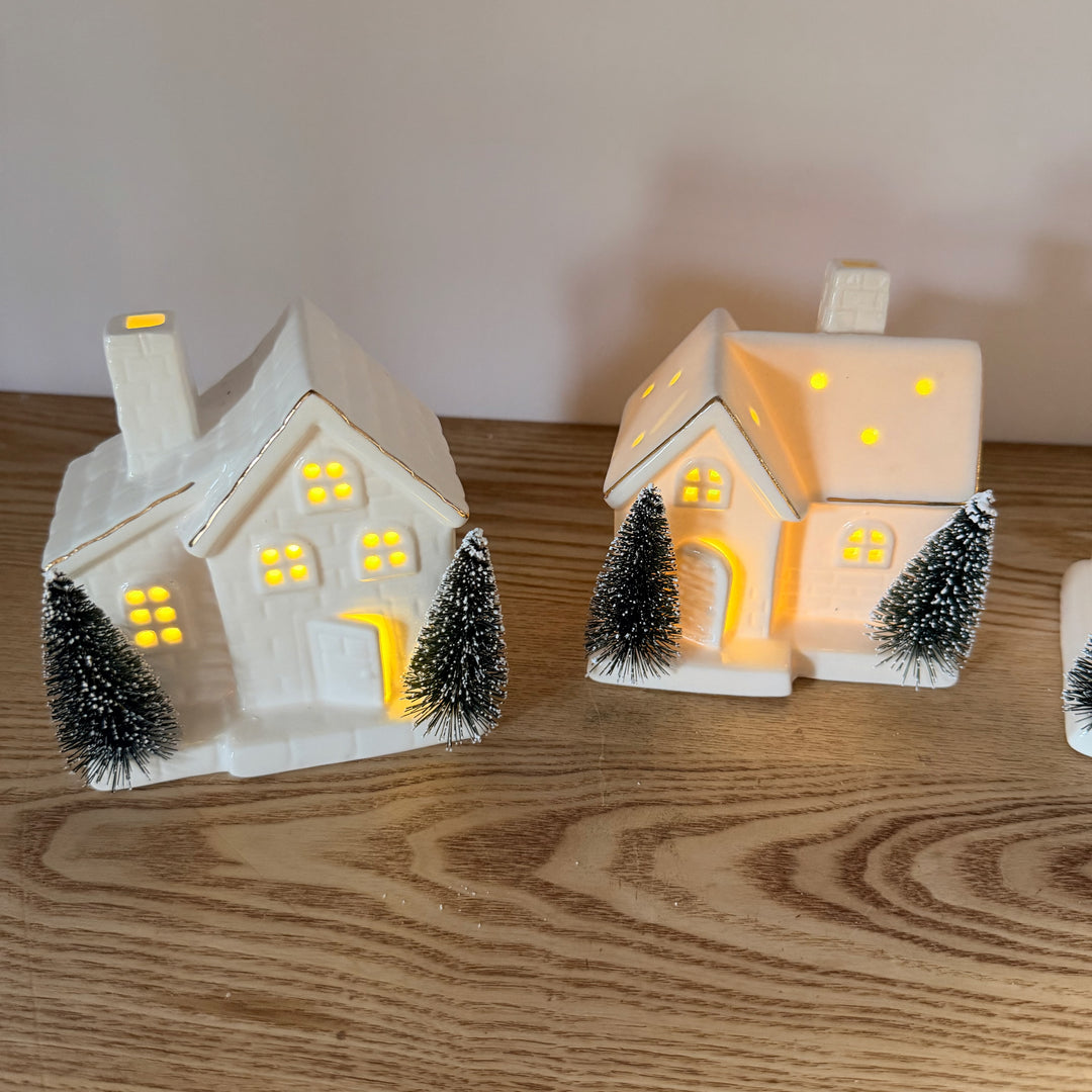 Lighted Ceramic Holiday Houses, Set of 3