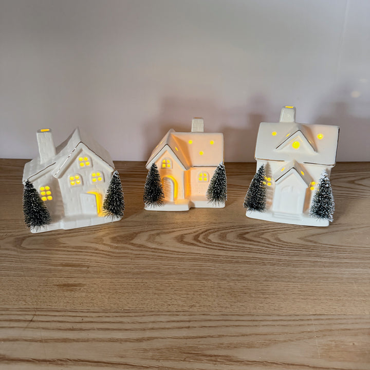 Lighted Ceramic Holiday Houses, Set of 3