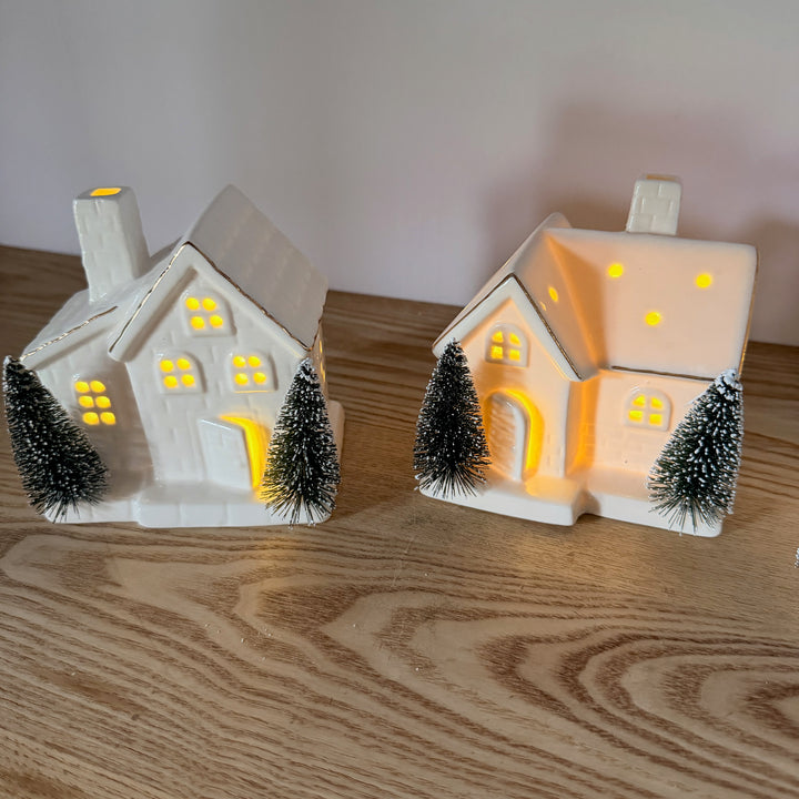 Lighted Ceramic Holiday Houses, Set of 3