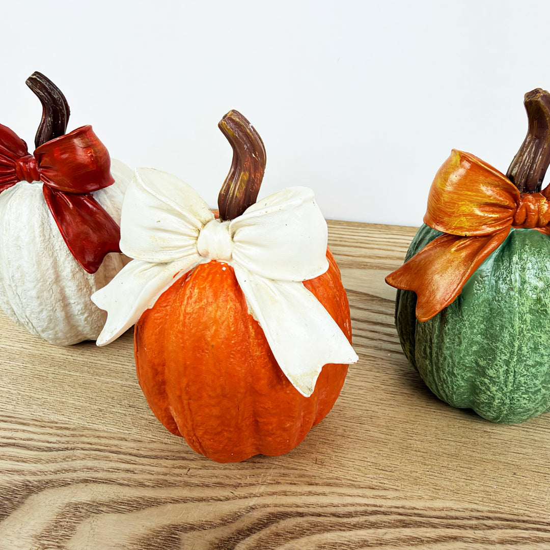 Harvest Pumpkin w/ Bow, 3 Styles and 3 Colors