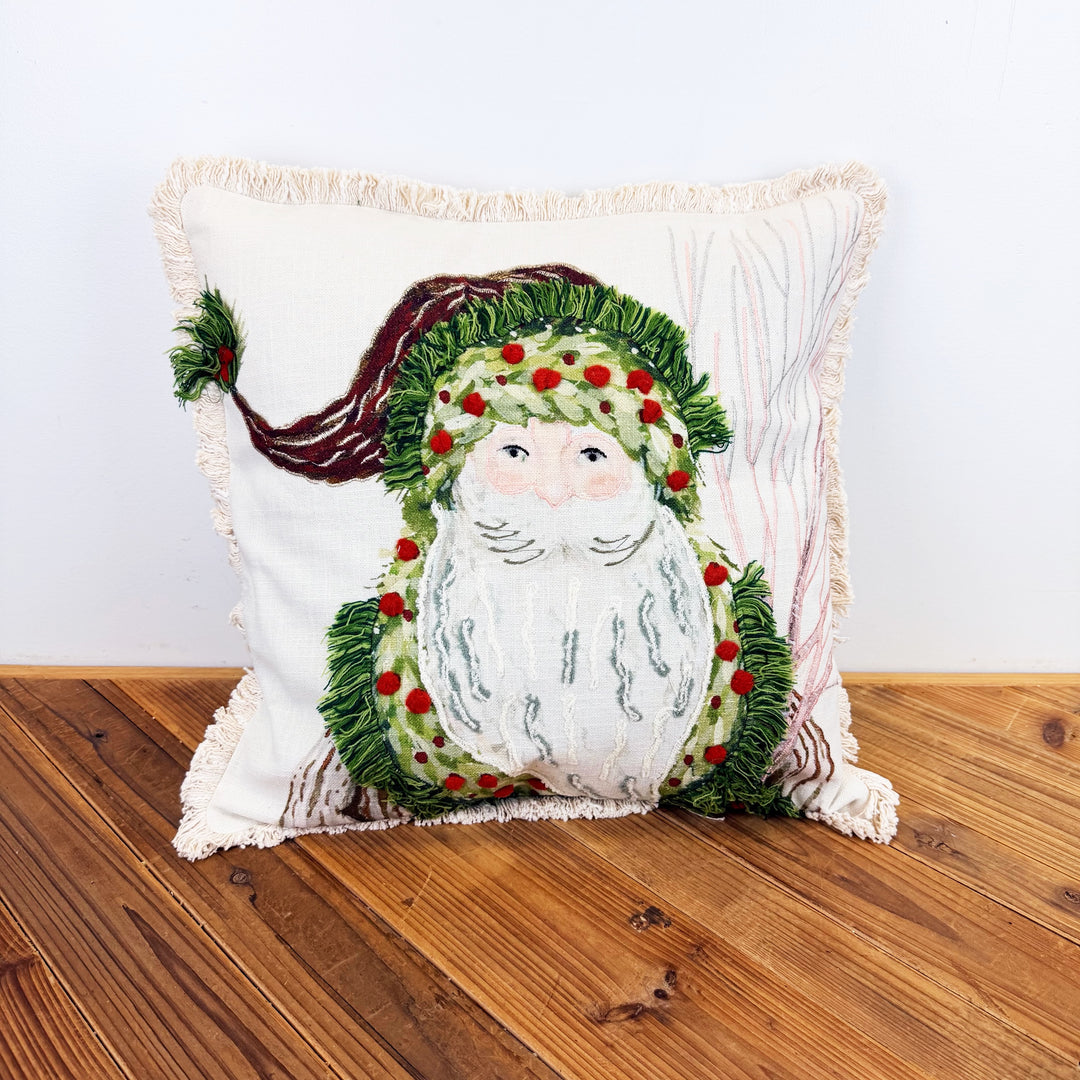 Pillow w Santa, Embroidery & Fringe