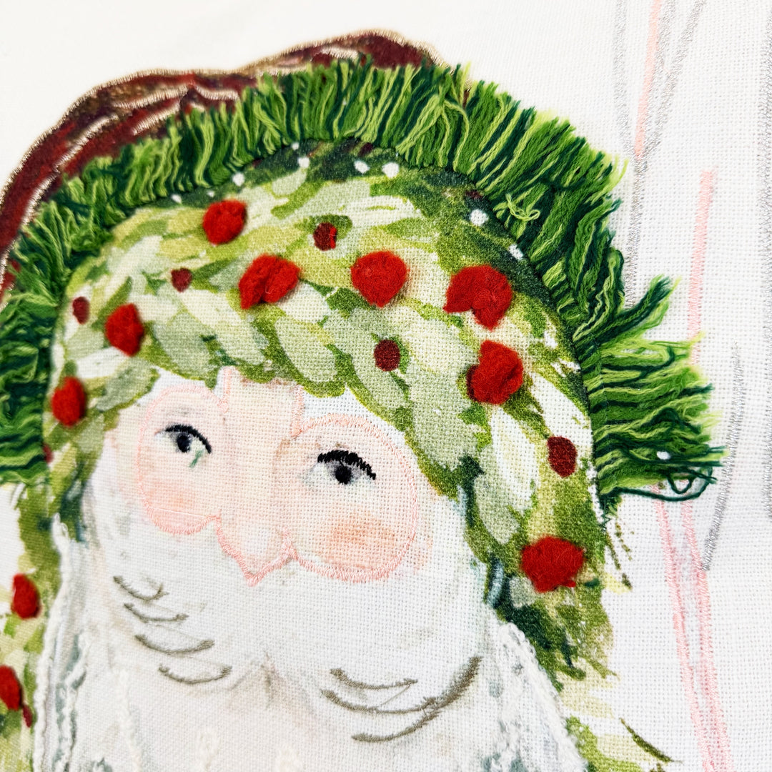 Pillow w Santa, Embroidery & Fringe
