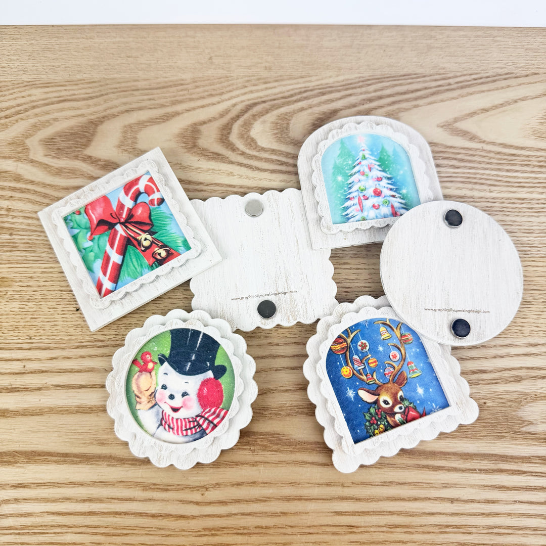 Retro Christmas Holiday Vintage Style Magnets, 6 Styles