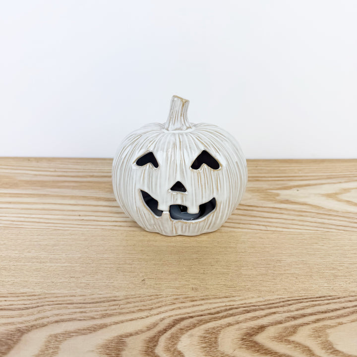 Lighted White Jack O Lantern