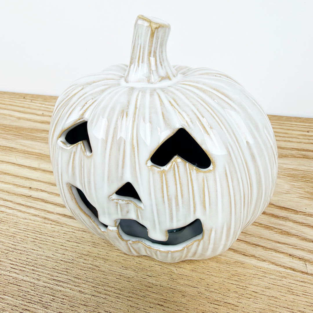 Lighted White Jack O Lantern