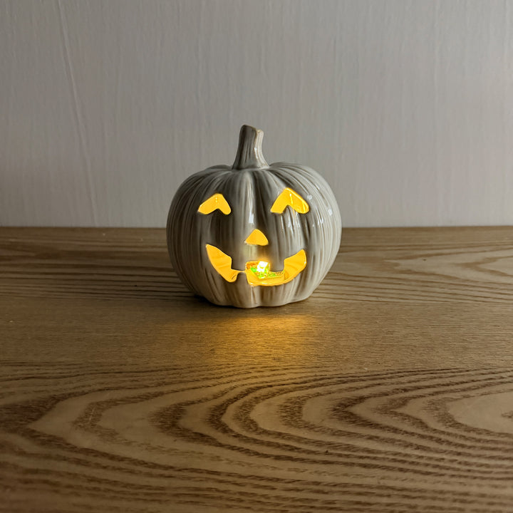Lighted White Jack O Lantern