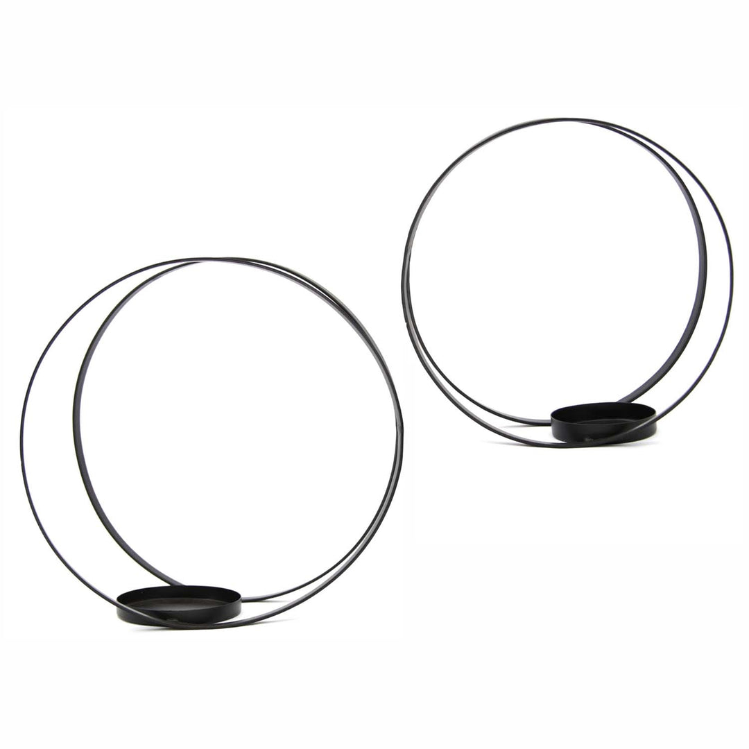 Set Of 2 Black Round Candle Holders