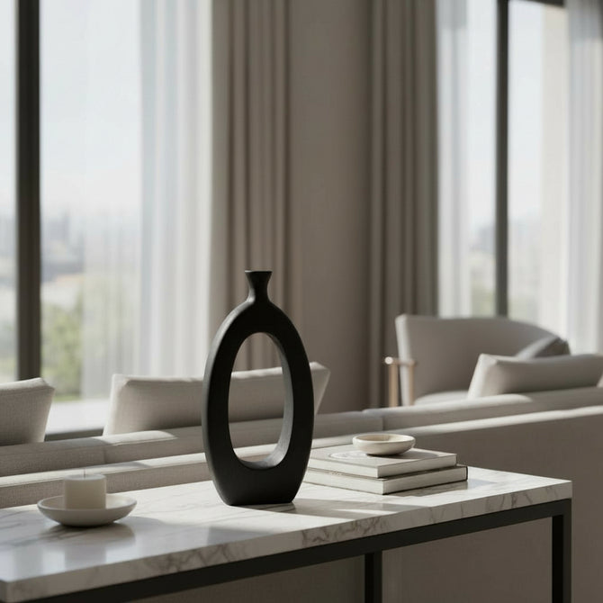 Wood Oval Vase - Black