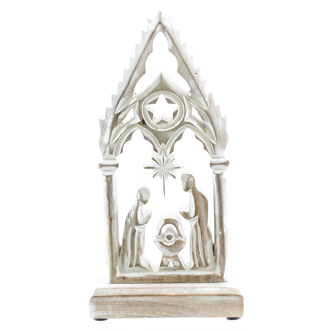White Washed Mango Wood Nativity