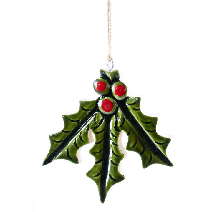 Mango Wood Holly Ornament