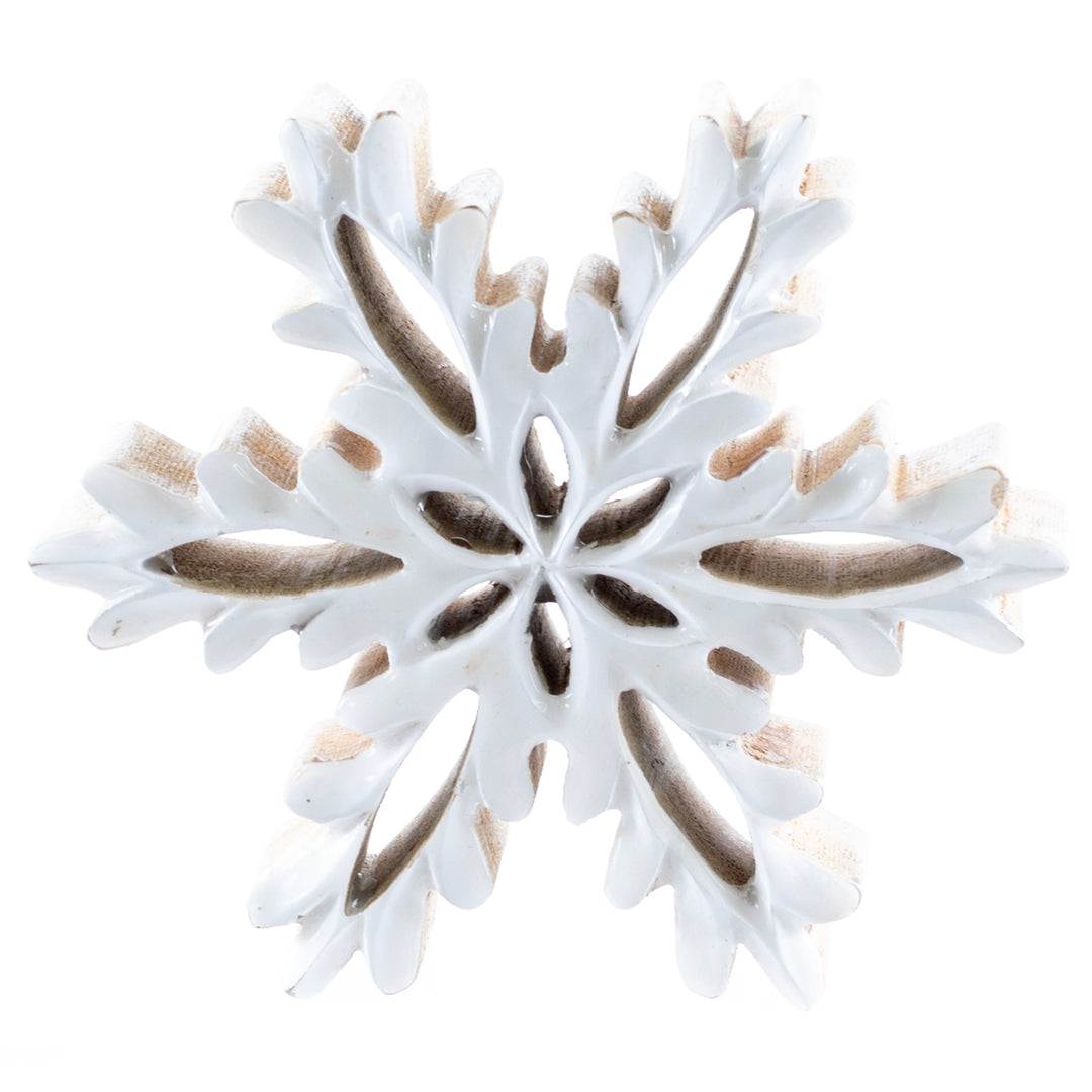White Carved Wood Snowflake - 2 Sizes