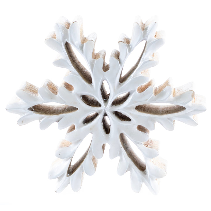 White Carved Wood Snowflake - 2 Sizes