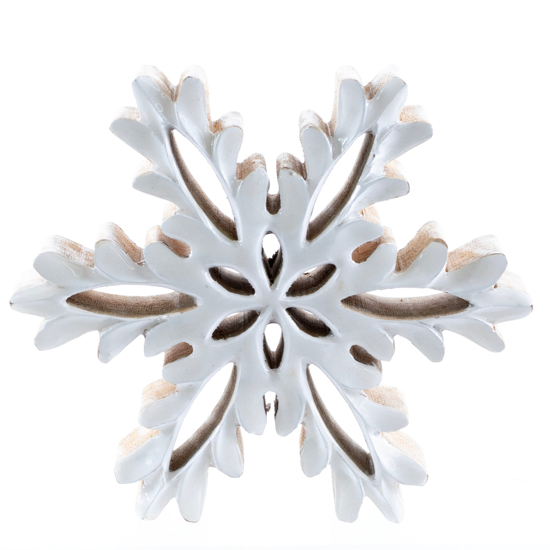 White Carved Wood Snowflake - 2 Sizes