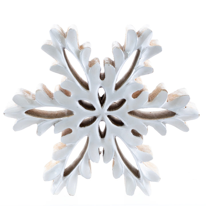 White Carved Wood Snowflake - 2 Sizes
