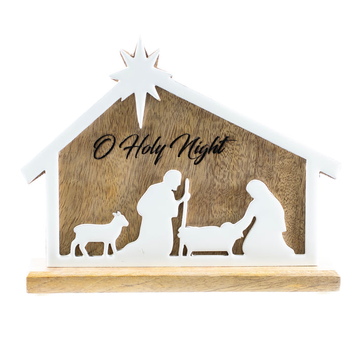 Wood Nativity in Stable