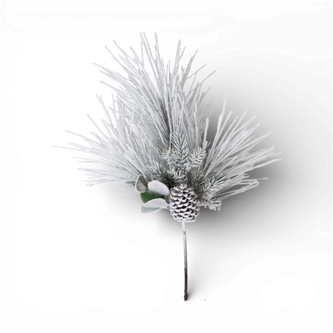 Flocked Long Pine w/Cones Spray