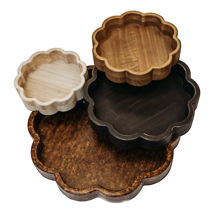 Wooden Scalloped Trays, 4 colors