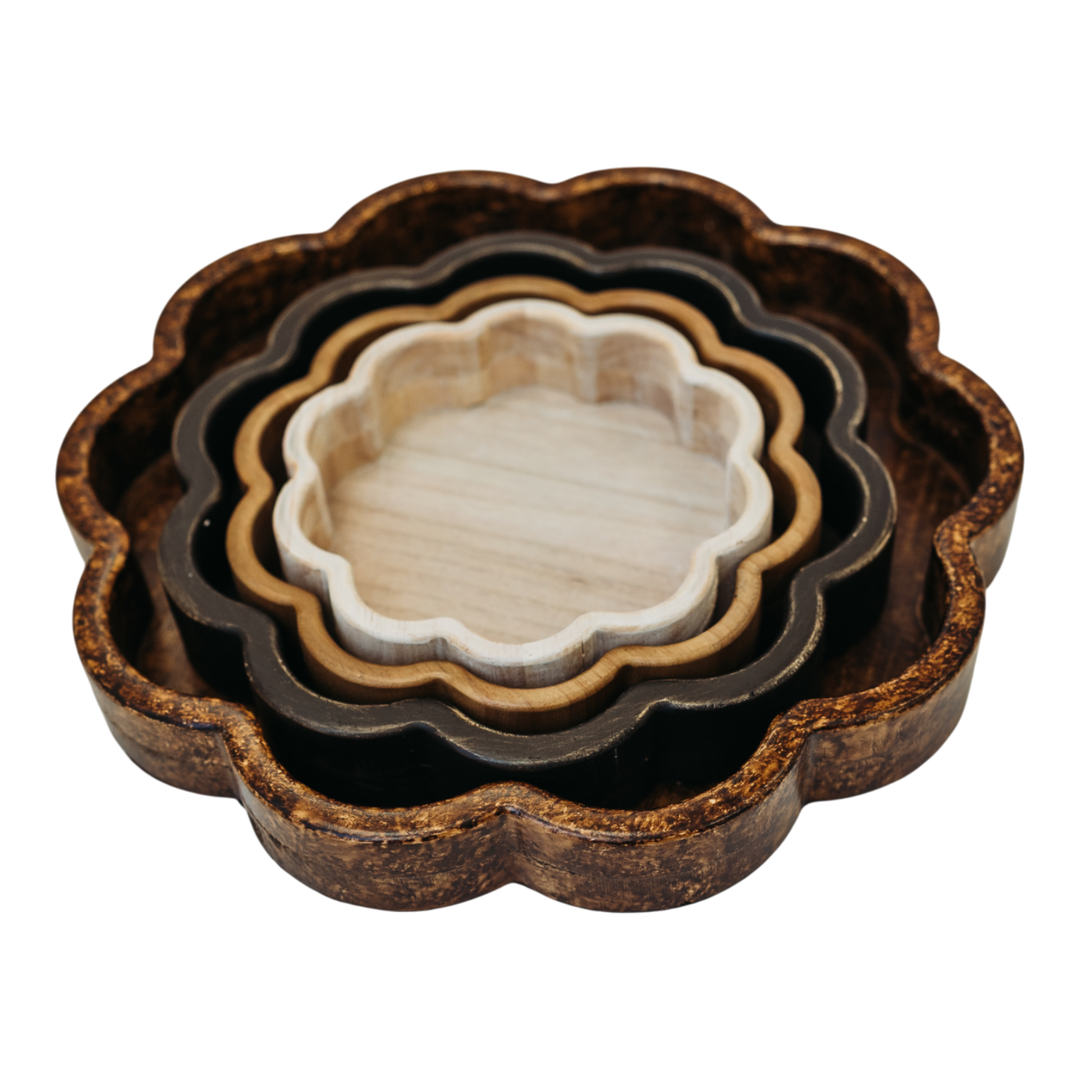 Wooden Scalloped Trays, 4 colors