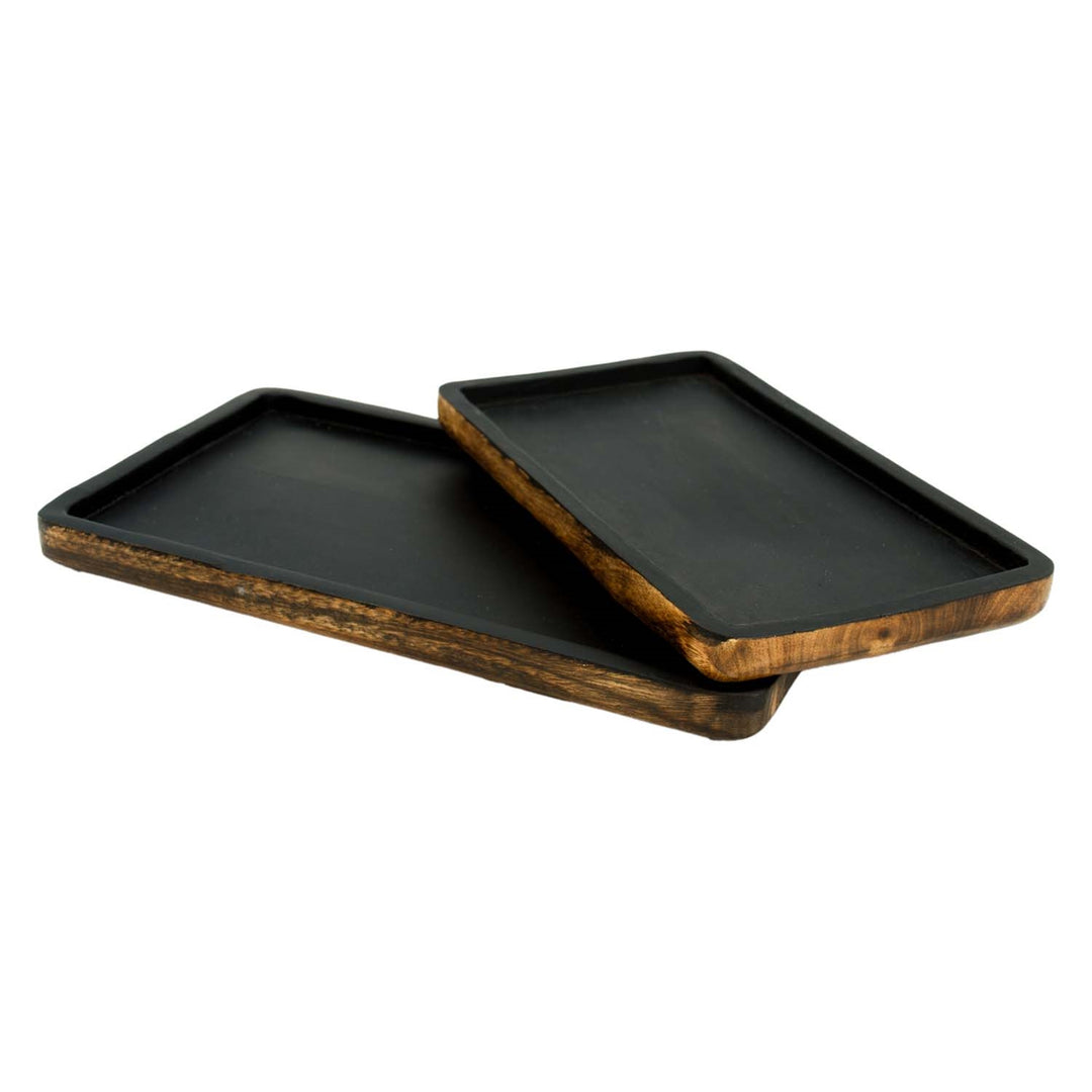 Dark Wood And Matte Black Trays, 2 sizes