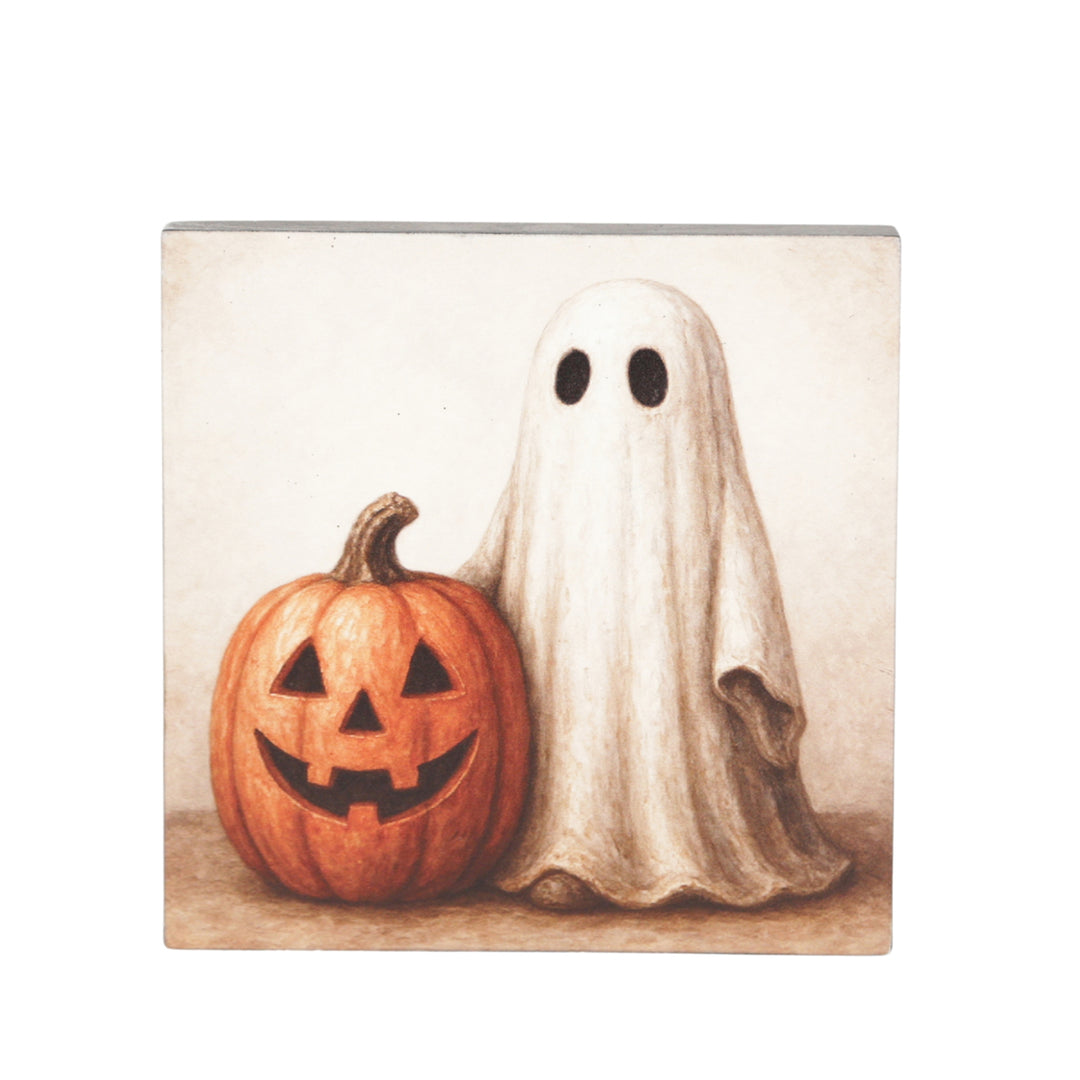 Ghost And Pumpkin Square Block