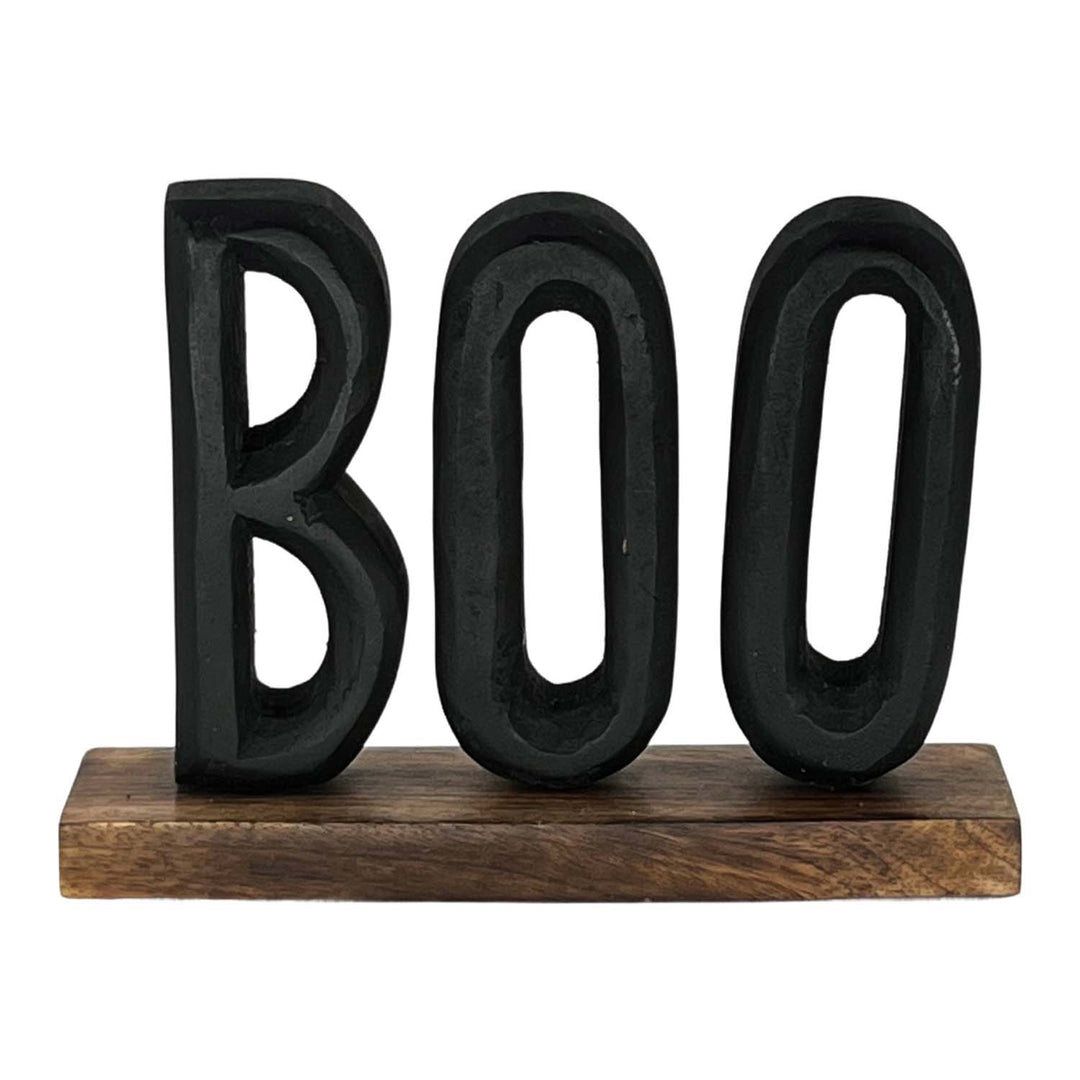 Metal Boo on Wood Block