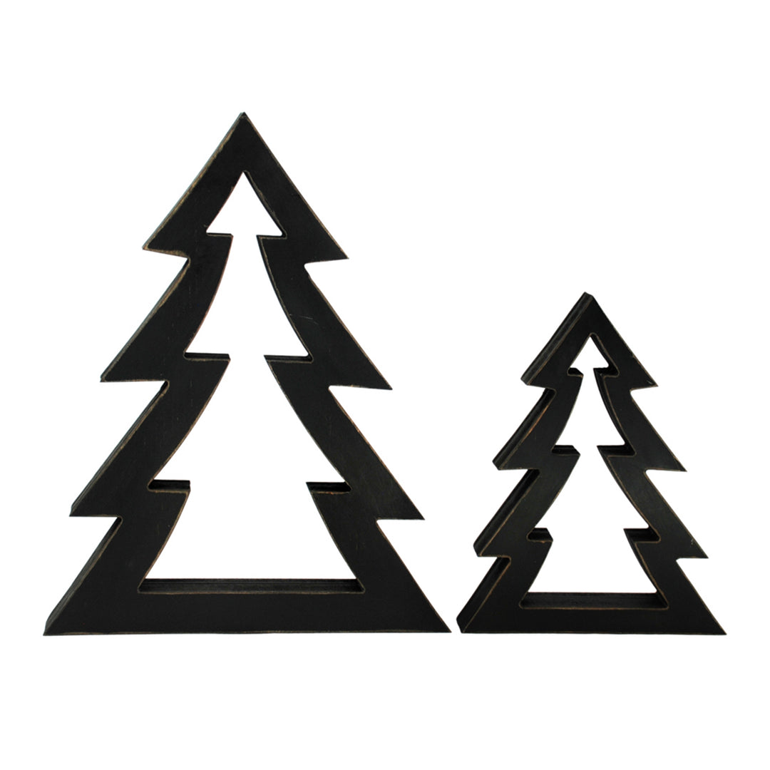 Set Of 2 Wooden Black Tree Cutouts