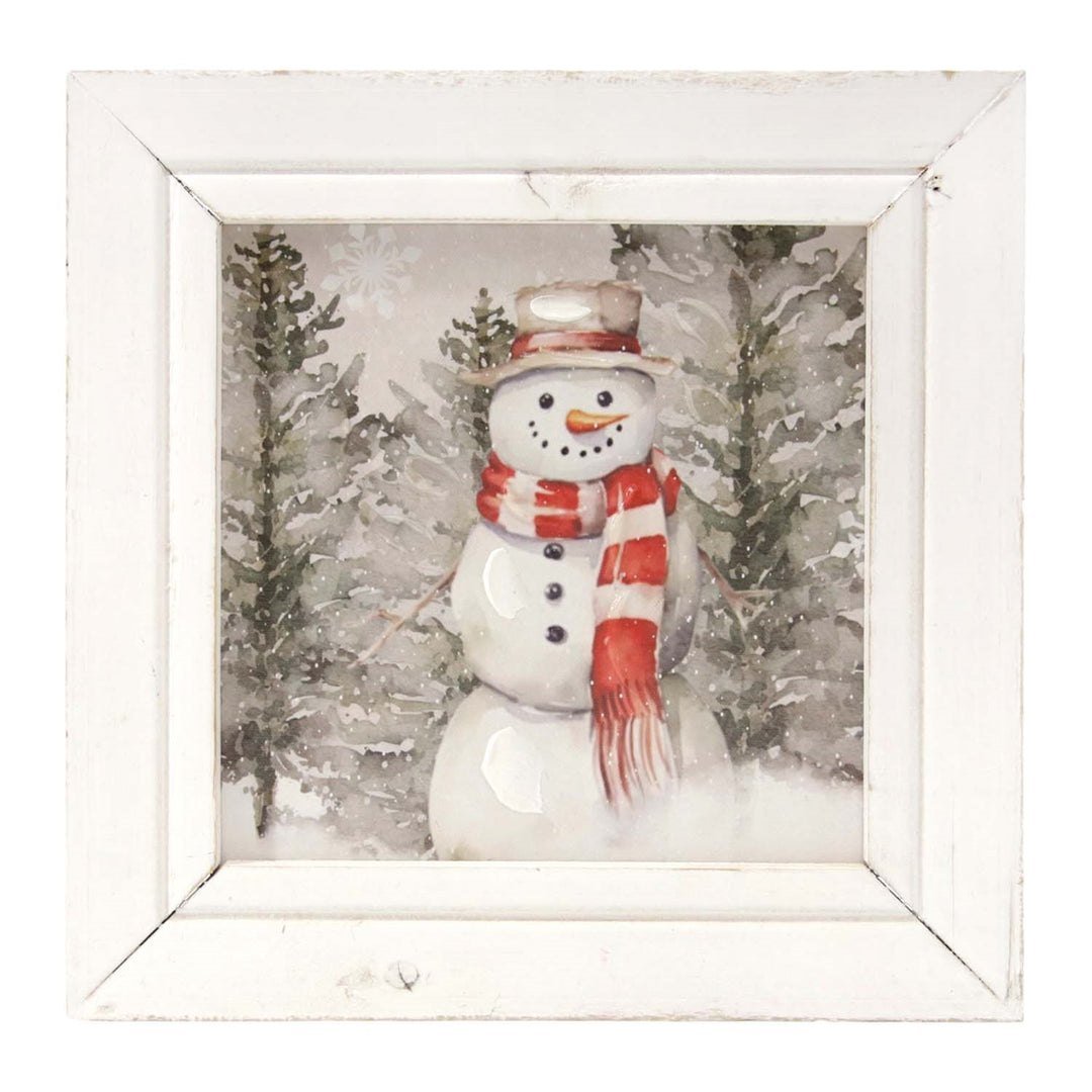 Snowman With Red Scarf Square Framed Sign
