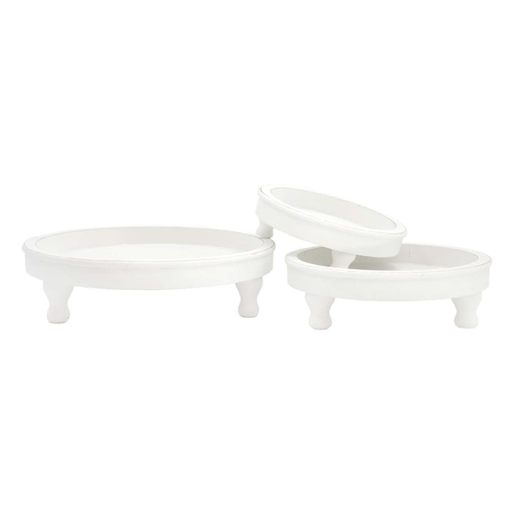 Whitewashed Round Trays On Stands, 3 sizes