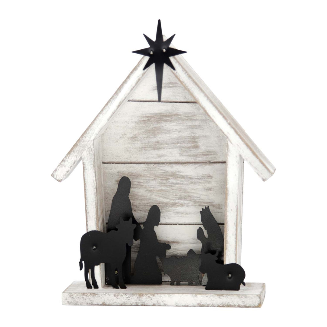 White Wood and Black Metal Nativity