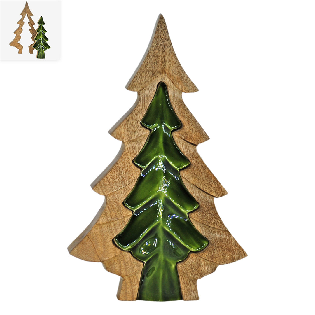 3D Wood And Green Enamel Cutout Tree, 2 sizes