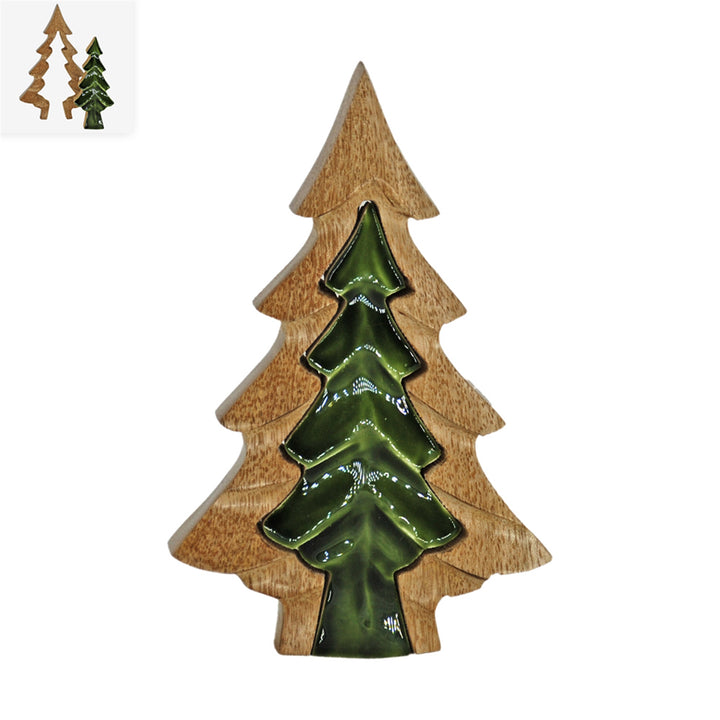 3D Wood And Green Enamel Cutout Tree, 2 sizes