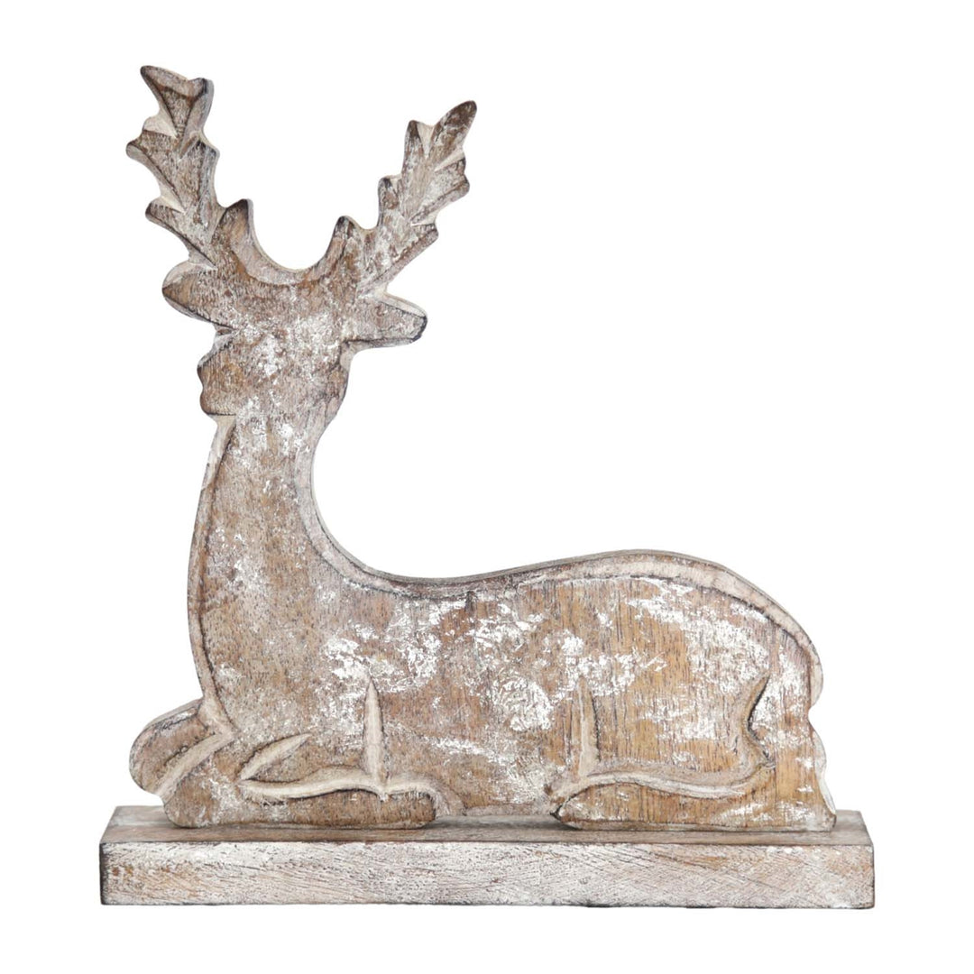 Large Vintage Resting Deer On Wood Stand