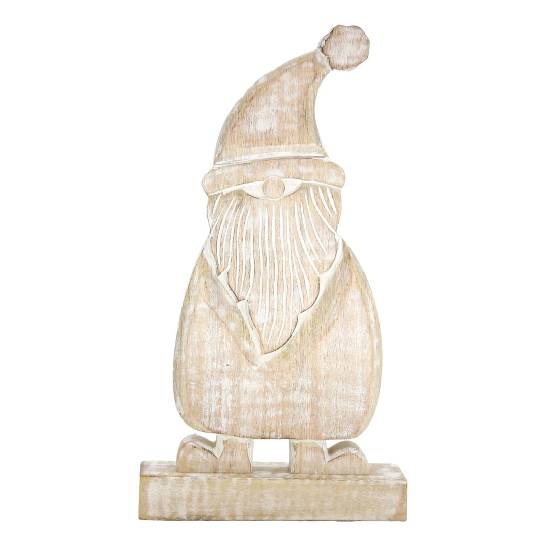 Whitewashed Wood Santa On Wood Stand