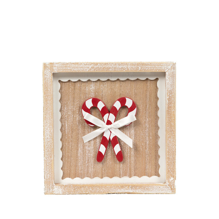 Candy Cane Home Christmas Reversible Wood Framed Art