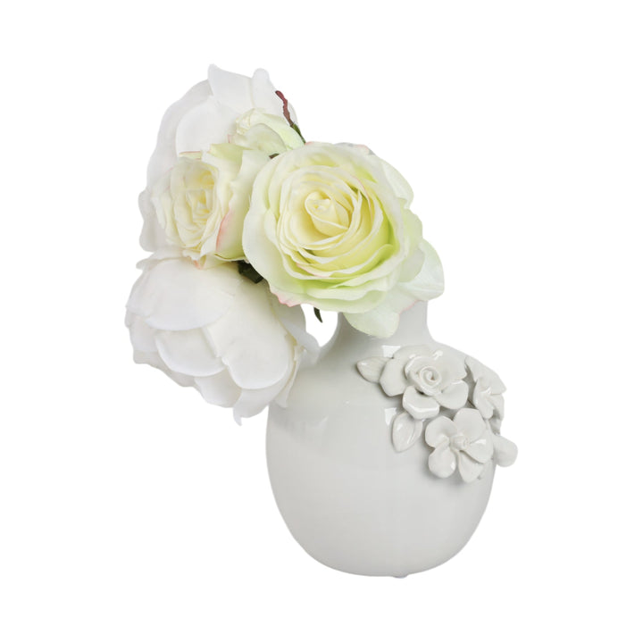 Rose Applique Ceramic Bud Vase, Cream