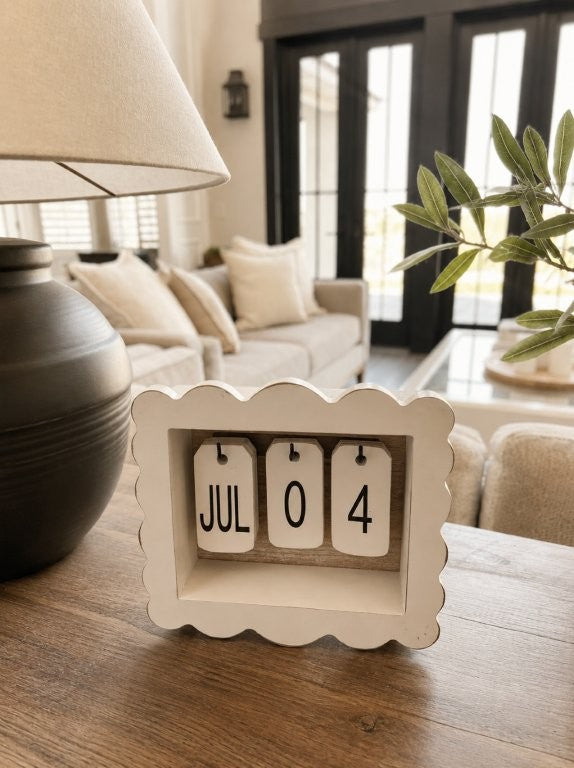 Wood Scalloped Perpetual Calendar