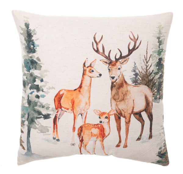 Deer Family In Woods Pillow