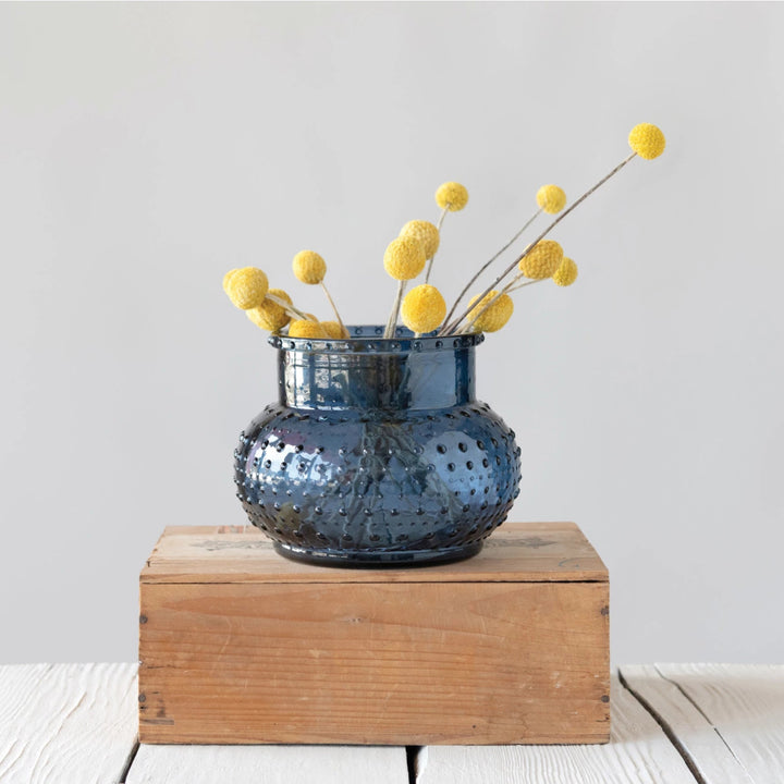 Blue Glass Hobnail Vase